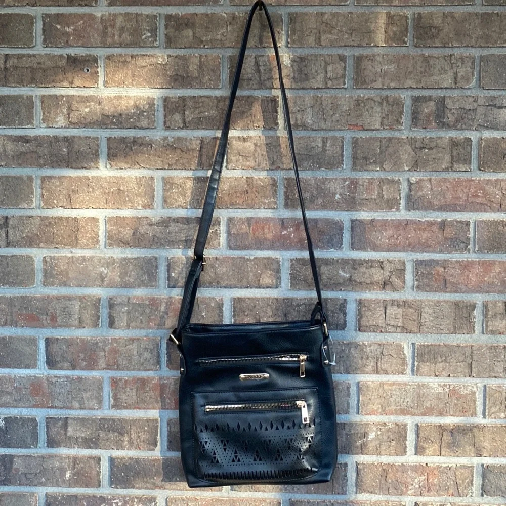 Black faux leather crossbody bag by